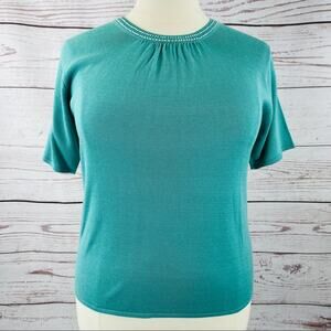 Southern Lady sea green beaded sweater short sleev